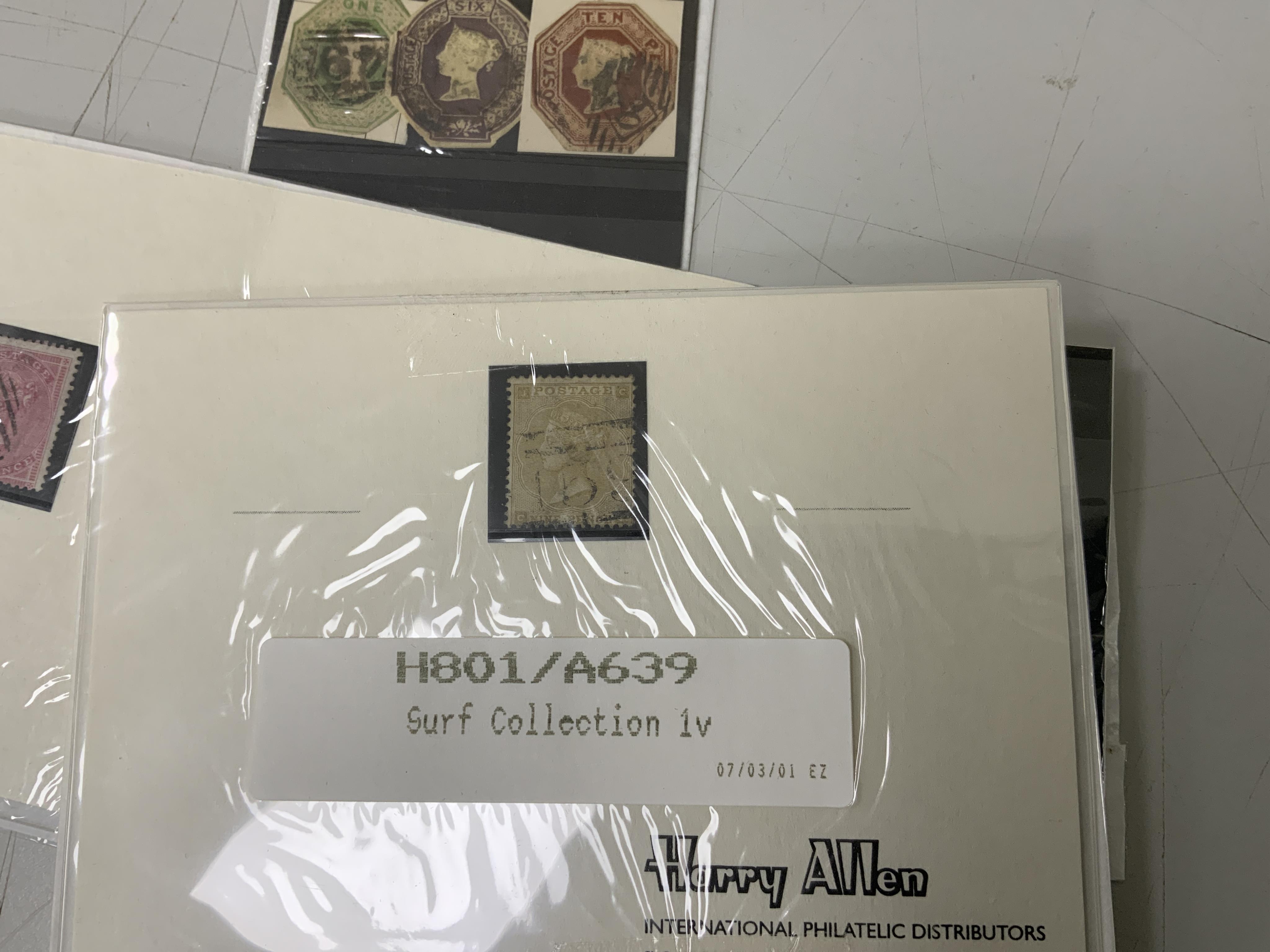A cased set of The Complete 6d Colour and Plate Collection, issued by Westminster Philatelic Classics, together with a Penny Black with red postmark, a 5 Shilling stamp, etc.